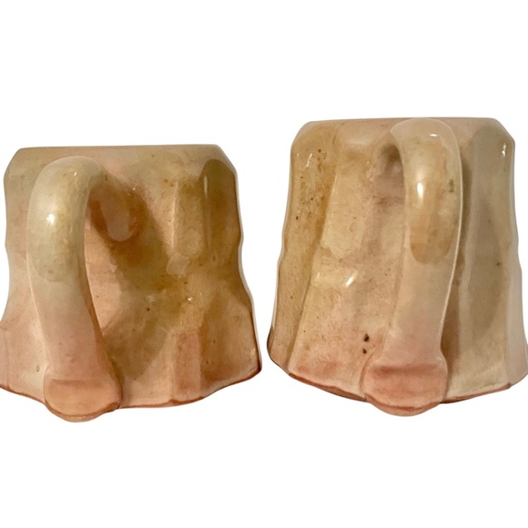 Studio Pottery Signed Coffee Mugs Glossy Glaze Light Brown Textured MCM - Picture 3 of 11